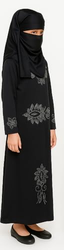 ASFIRK Girls Black Kaftan Dress with Stone Work | Elegant V-Neck Full Sleeve Abaya Style Gown - Authentic ASFIRK Clothing | UrbanThreads - Image 4