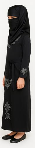ASFIRK Girls Black Kaftan Dress with Stone Work | Elegant V-Neck Full Sleeve Abaya Style Gown - Authentic ASFIRK Clothing | UrbanThreads - Image 5