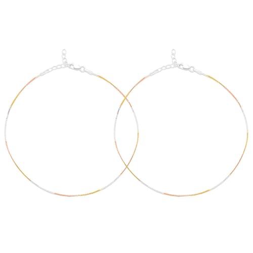 ZAVYA 925 Sterling Silver Triple Tone Chain Anklet Pair - Image 2