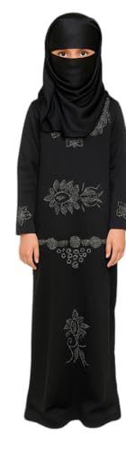 ASFIRK Girls Black Kaftan Dress with Stone Work | Elegant V-Neck Full Sleeve Abaya Style Gown - Authentic ASFIRK Clothing | UrbanThreads - Image 2