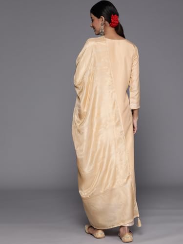 Libas Beige Silk Blend Kurta Set | Elegant Indian Suit - UrbanThreads - Image 5