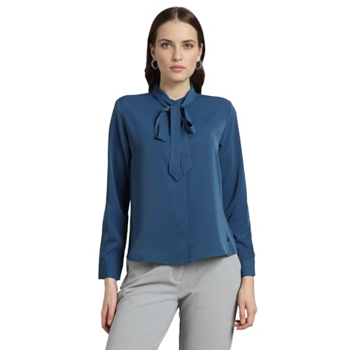 Van Heusen Women's Regular Fit Full Sleeve Tie Neck Formal Top - Authentic Van Clothing | UrbanThreads - Image 2