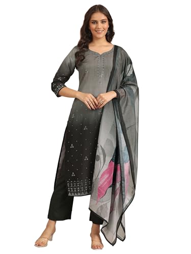 Grey Ombre Kurta Set with Stone Embellishments | UrbanThreads.in - Image 2