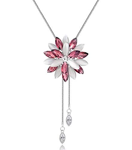 Shining Diva Crystal Flower Silver Plated Long Chain Necklace - Image 2