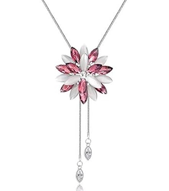 Shining Diva Crystal Flower Silver Plated Long Chain Necklace