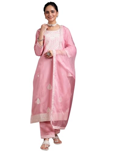 Libas Womens Embroidered Silk Blend Straight Kurta With Trousers and Dupatta - Authentic Libas Clothing | UrbanThreads - Image 2