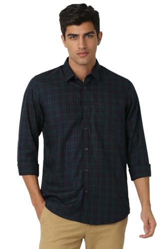 Peter England Black Check Shirt Slim Fit Cotton - Image 2