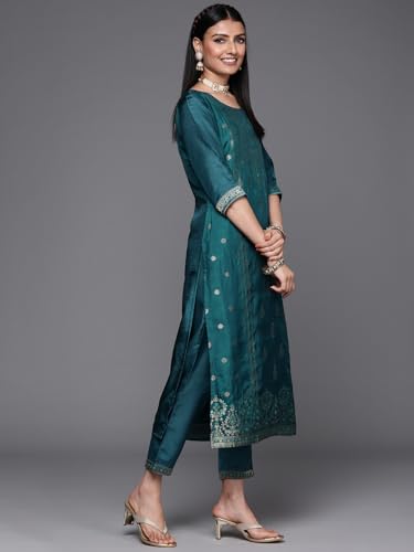 Libas Womens Embellished Silk Blend Straight Kurta With Trousers and Dupatta - Authentic Libas Clothing | UrbanThreads - Image 4