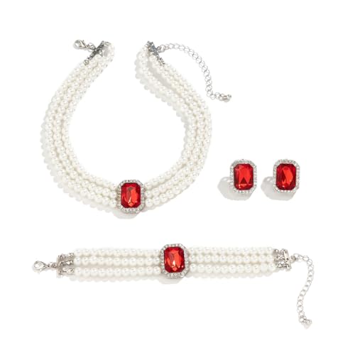 UrbanThreads Crystal Pearl Jewellery Set Necklace Earrings Bracelet - Image 2