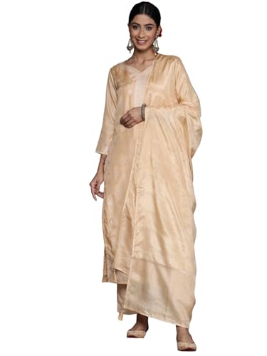 Libas Beige Silk Blend Kurta Set | Elegant Indian Suit - UrbanThreads - Image 2