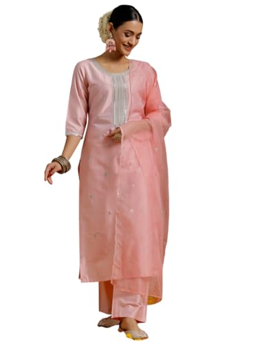 Libas Womens Embroidered Silk Blend Straight Kurta with Trousers and Dupatta - Authentic Libas Clothing | UrbanThreads - Image 2