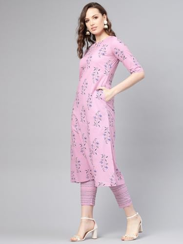Pink Floral Print Cotton Kurta Set | Libas for UrbanThreads.in - Image 4