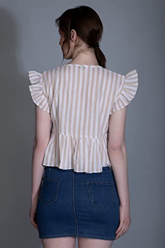 Leriya Fashion Women's Western Regular Fit Crop Tops | Fancy Stripped with Ruffle Sleeves | Button D - Authentic Leriya Clothing | UrbanThreads - Image 4