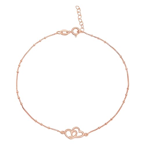 ZAVYA 925 Sterling Silver Fused Hearts Rose Gold Plating Anklet (Single) | Gift for Women & Girls | - Authentic ZAVYA Fashion | UrbanThreads - Image 2