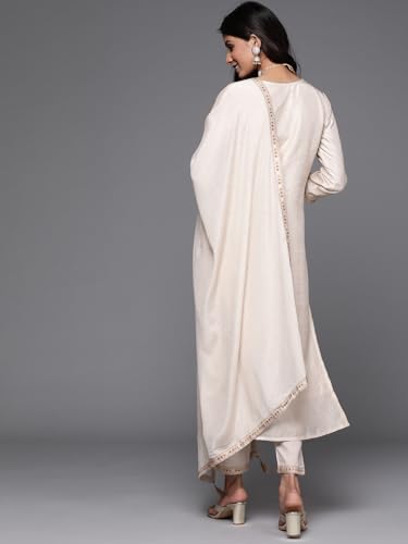 Libas Womens Woven Design Silk Blend Straight Kurta With Trousers and Dupatta - Authentic Libas Clothing | UrbanThreads - Image 5