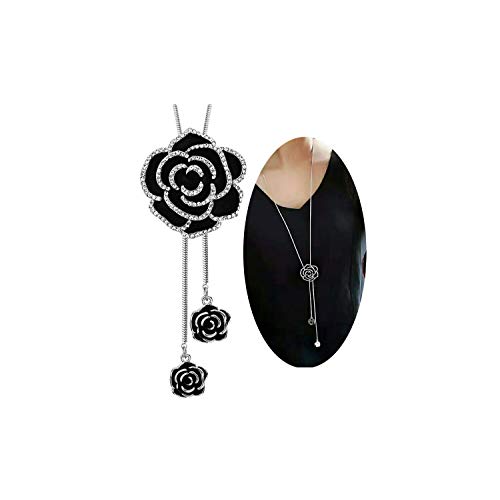 UrbanThreads Black Crystal Rose Pendant Necklace Women - Image 2