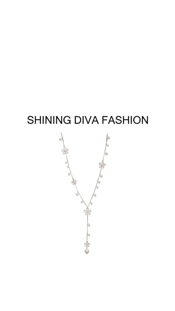 UrbanThreads Pearl & Floral Long Pendant Necklace - White & Gold - Image 3