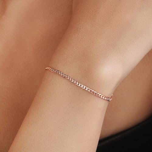 ZAVYA 925 Sterling Silver Rose Gold Plated Chain Bracelet - Image 3