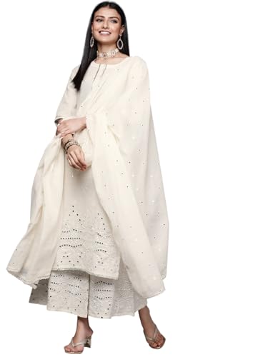 Libas Womens Embroidered Cotton Straight Kurta With Palazzos and Dupatta - Authentic Libas Clothing | UrbanThreads - Image 2