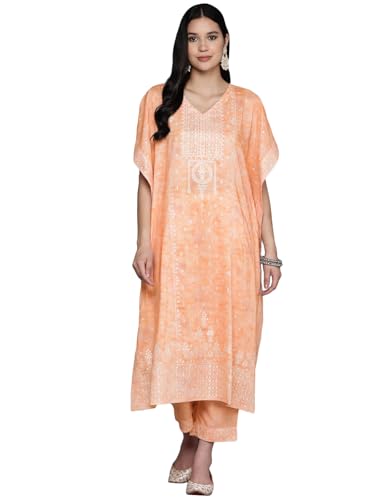 Libas Womens Printed Silk Blend Kaftan Kurta With Trousers - Authentic Libas Clothing | UrbanThreads - Image 2