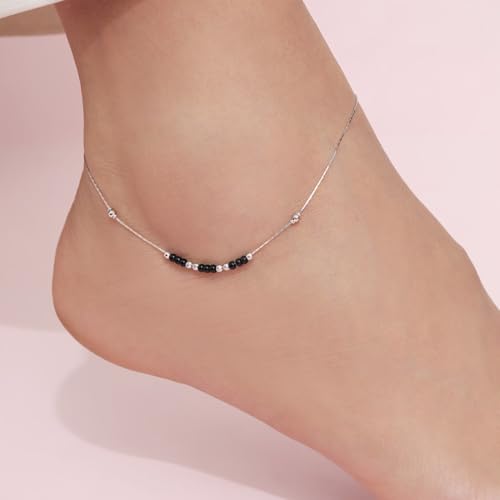 ZAVYA 925 Sterling Silver Rhodium Plated Beads Anklet - Image 4