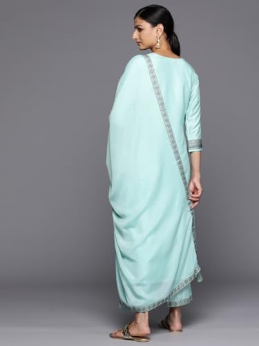 Libas Womens Woven Design Silk Blend Straight Kurta With Trousers and Dupatta - Authentic Libas Clothing | UrbanThreads - Image 5