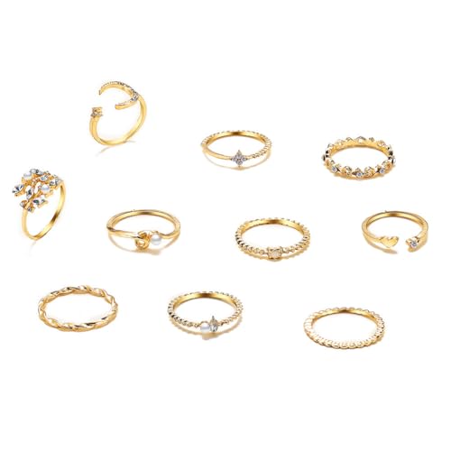 Shining Diva Set of 10 Gold Plated Rings for Women and Girls - Image 2