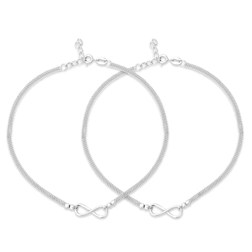 ZAVYA 925 Sterling Silver Anklet (PAIR) | Modest Infinity Rhodium Plating Chain Hypoallergenic Ankle - Authentic ZAVYA Fashion | UrbanThreads - Image 2