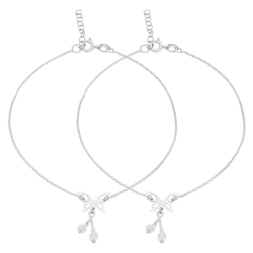 ZAVYA 925 Sterling Silver Stones Butterfly Rhodium Plating Anklet (Pair) | Gift for Women & Girls | - Authentic ZAVYA Fashion | UrbanThreads - Image 2