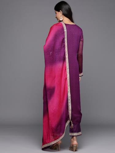 Libas Womens Printed Chiffon Straight Kurta With Trousers and Dupatta - Authentic Libas Clothing | UrbanThreads - Image 4
