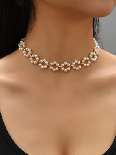 Shining Diva Pearl Chain Pendant Choker Necklace for Women - Image 5