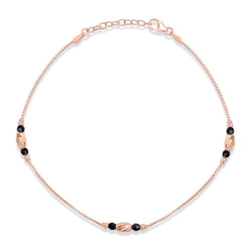 ZAVYA 925 Sterling Silver Serenity Black Beads Rose Gold Plated Anklet (Pair) | Gift for Women and G - Authentic ZAVYA Fashion | UrbanThreads - Image 4