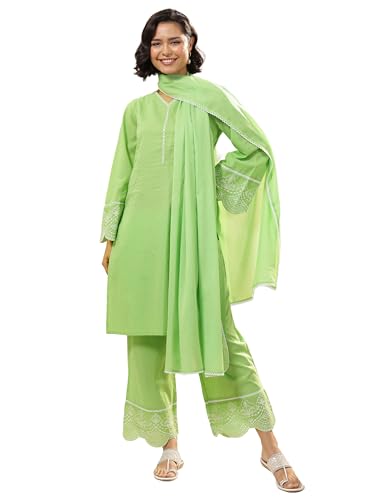Libas Womens Solid Cotton Straight Kurta With Palazzos and Dupatta - Authentic Libas Clothing | UrbanThreads - Image 2