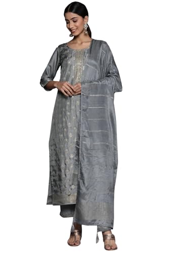 Libas Womens Embroidered Silk Blend Straight Kurta Trouser with Dupatta Set - Authentic Libas Clothing | UrbanThreads - Image 2