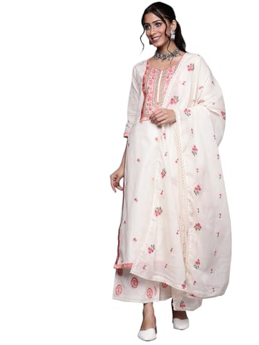 Libas Womens Yoke Design Cotton Straight Kurta With Palazzos and Dupatta - Authentic Libas Clothing | UrbanThreads - Image 2