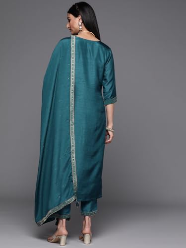 Libas Womens Embellished Silk Blend Straight Kurta With Trousers and Dupatta - Authentic Libas Clothing | UrbanThreads - Image 5