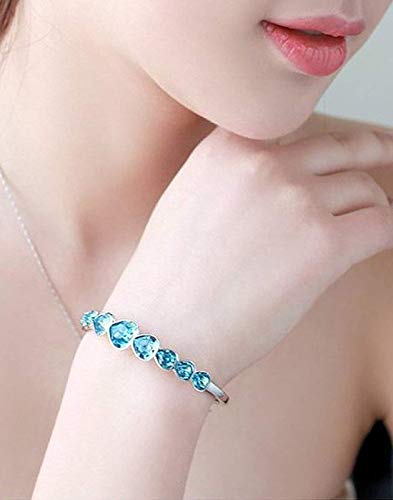Shining Diva Silver Plated Blue Charm Austrian Crystal Bracelet - Image 4