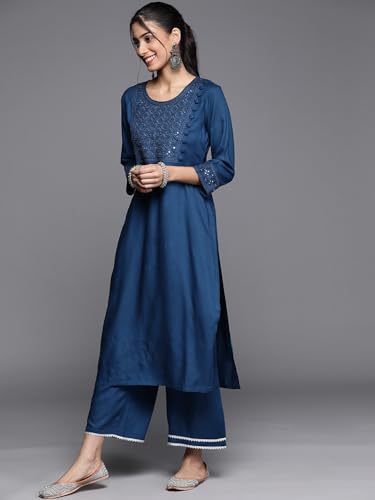 Libas Womens Embroidered Viscose Straight Kurta With Palazzos and Dupatta - Authentic Libas Clothing | UrbanThreads - Image 4