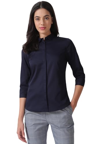 Van Heusen Women's Regular Fit Solid 3/4 Sleeve Cotton Rich Formal Shirt - Authentic Van Clothing | UrbanThreads - Image 2