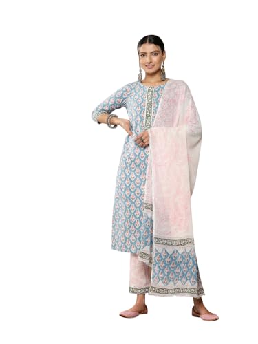 Libas Womens Printed Cotton Straight Kurta Trouser with Dupatta Set - Authentic Libas Clothing | UrbanThreads - Image 2