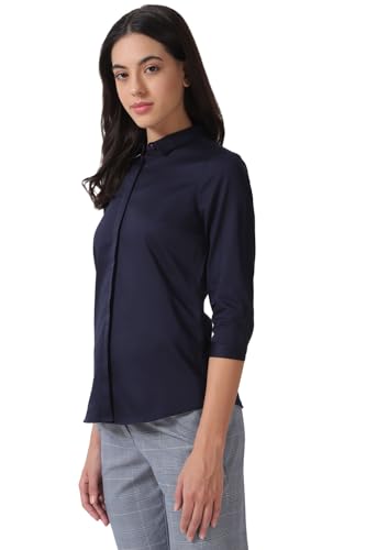 Van Heusen Women's Regular Fit Solid 3/4 Sleeve Cotton Rich Formal Shirt - Authentic Van Clothing | UrbanThreads - Image 4