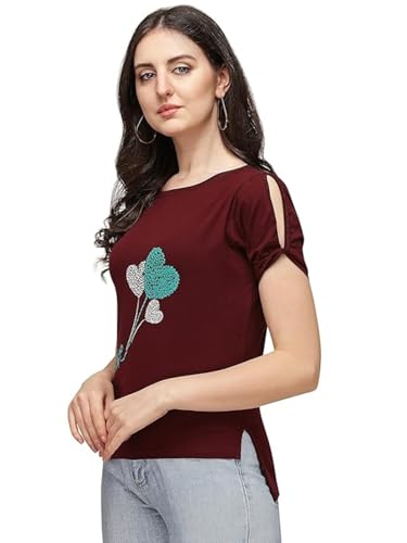 Leriya Fashion Women's Casual Short Rolled Sleeve Henry Shirts Leopard Lip Print T-Shirts Crew Neck - Authentic Leriya Clothing | UrbanThreads - Image 4