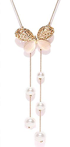 Shining Diva Long Chain Crystal Butterfly Pendant Necklace - Image 2