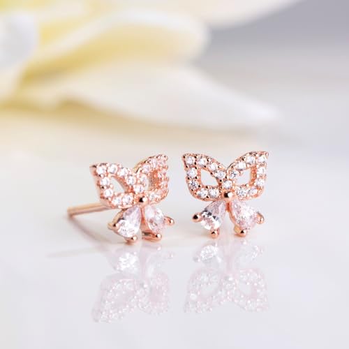 ZAVYA 925 Sterling Silver Cubic Zirconia Butterfly Rose Gold Plating Stud Earrings | Gift for Women - Authentic ZAVYA Accessories | UrbanThreads - Image 3