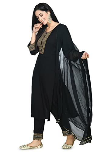 Black Pakistani Salwar Suit Set with Dupatta | UrbanThreads.in - Image 3