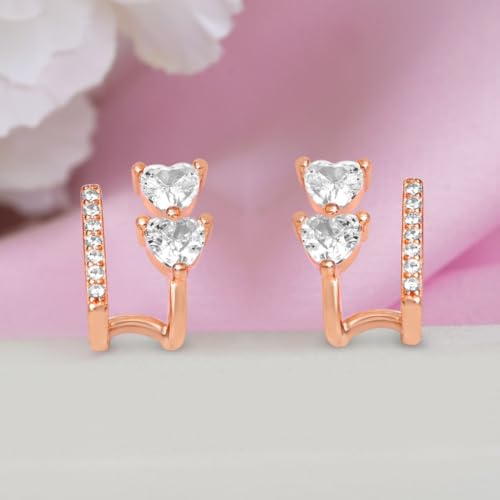 Zavya 925 Sterling Silver Heart Rose Gold Plated Earrings | Gifts For Women And Girls | With Certifi - Authentic Zavya Accessories | UrbanThreads - Image 3