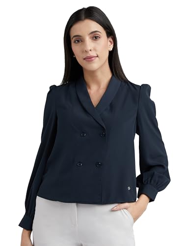 Allen Solly Women's Polyester Solid Regular Fit Blouse - Image 2