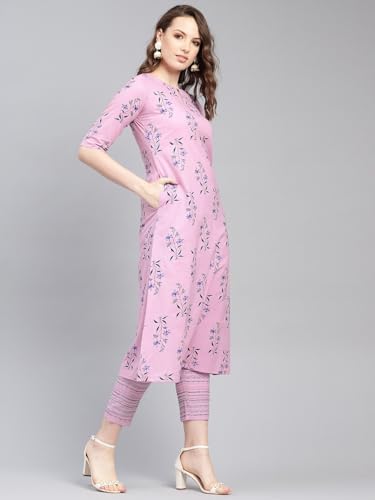 Pink Floral Print Cotton Kurta Set | Libas for UrbanThreads.in - Image 5