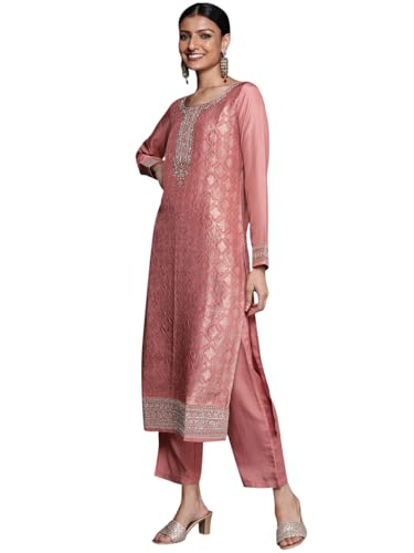 Libas Womens Self Design Silk Blend Straight Kurta With Trousers and Dupatta - Authentic Libas Clothing | UrbanThreads - Image 2