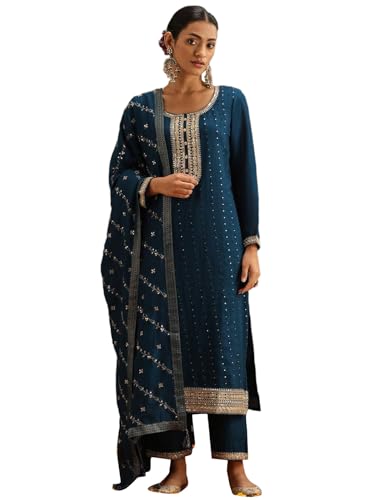 Golden Yellow Embroidered Silk Kurta Set with Dupatta | Urban Threads - Image 2